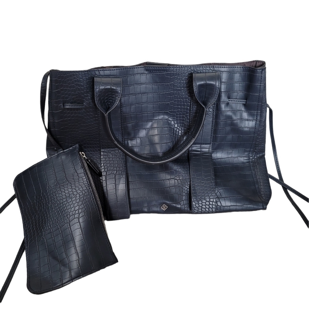 CALL It Spring   big Tote Crocodile-Embossed Leather Grey Bag Dark Blue